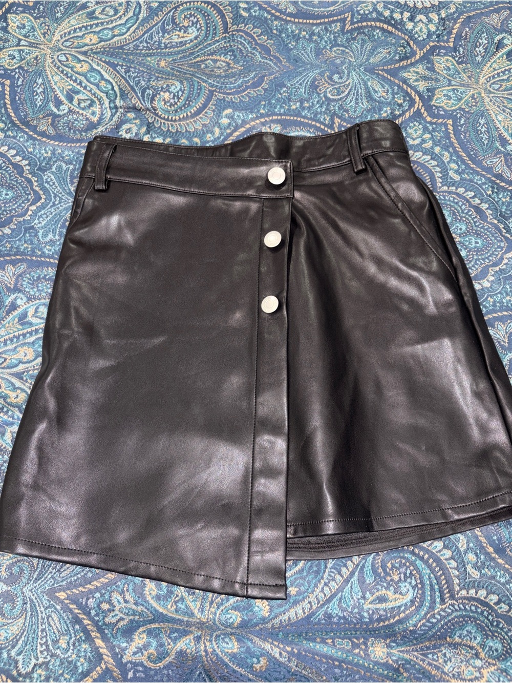 Calvin Klein Black Faux Leather Button-Front Skirt